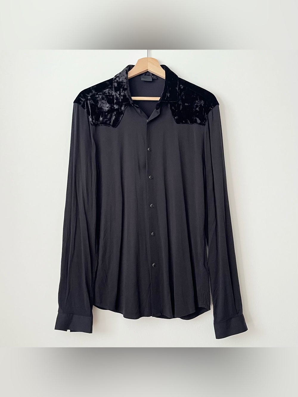 ASOS Women's Western Blouse Black Size M Velvet Yoke Snap Buttons Goth Cowgirl
